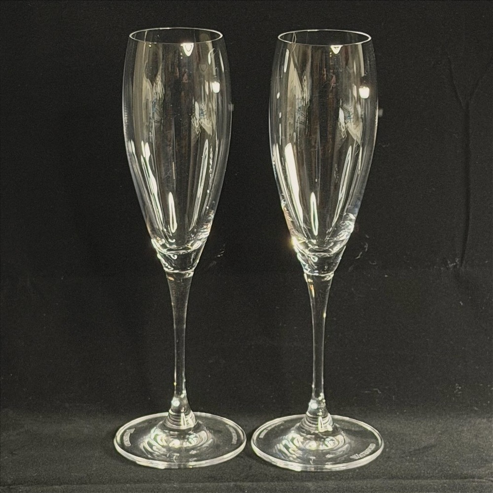 Waterford Robert Mondavi Crystal Champagne Flutes Toasting Glasses Clear 2 Set